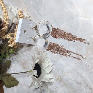 WHBM Rose Gold Long Dangle Earrings with Semi-Precious Stones